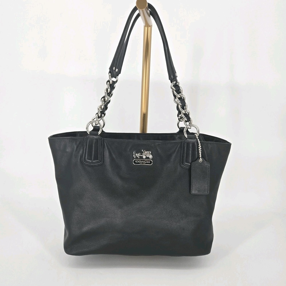 Coach Chelsea 18668 Black Leather Tote Shoulder Bag Silver Chain Handles